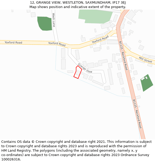 12, GRANGE VIEW, WESTLETON, SAXMUNDHAM, IP17 3EJ: Location map and indicative extent of plot