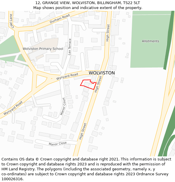 12, GRANGE VIEW, WOLVISTON, BILLINGHAM, TS22 5LT: Location map and indicative extent of plot