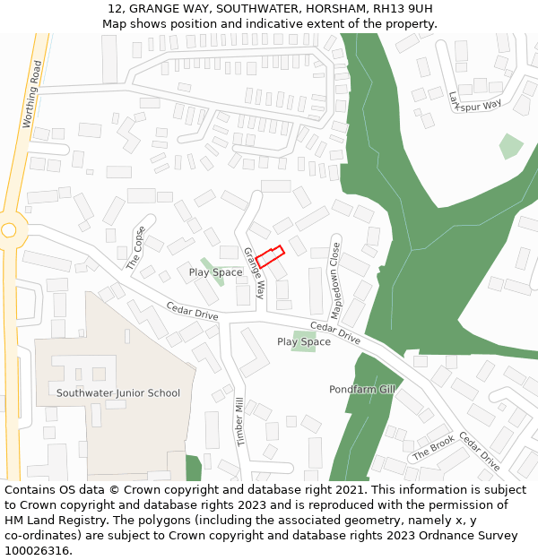 12, GRANGE WAY, SOUTHWATER, HORSHAM, RH13 9UH: Location map and indicative extent of plot