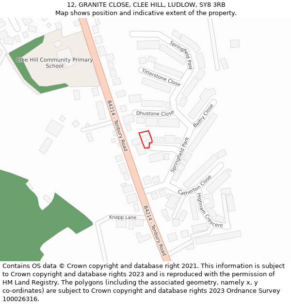 12, GRANITE CLOSE, CLEE HILL, LUDLOW, SY8 3RB: Location map and indicative extent of plot