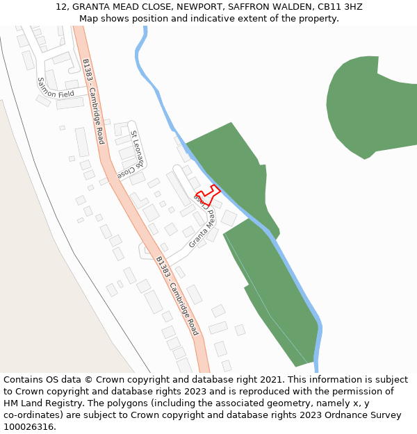 12, GRANTA MEAD CLOSE, NEWPORT, SAFFRON WALDEN, CB11 3HZ: Location map and indicative extent of plot