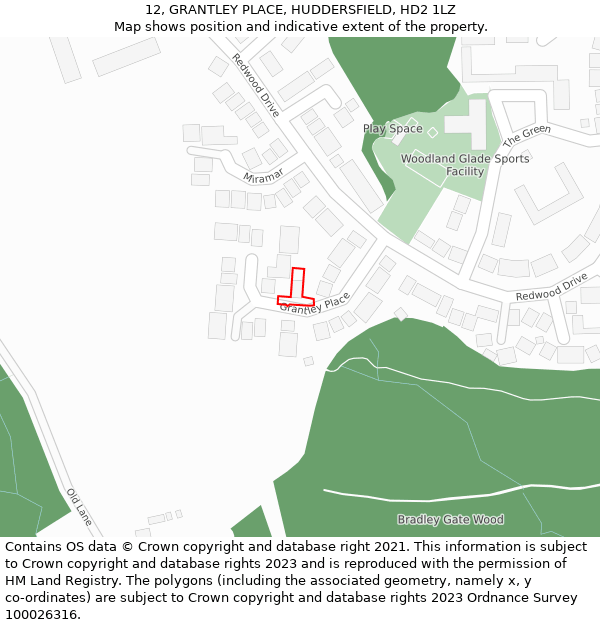 12, GRANTLEY PLACE, HUDDERSFIELD, HD2 1LZ: Location map and indicative extent of plot