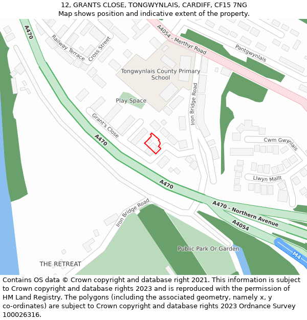 12, GRANTS CLOSE, TONGWYNLAIS, CARDIFF, CF15 7NG: Location map and indicative extent of plot