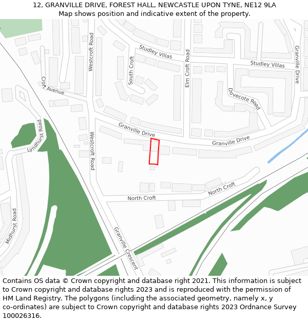 12, GRANVILLE DRIVE, FOREST HALL, NEWCASTLE UPON TYNE, NE12 9LA: Location map and indicative extent of plot