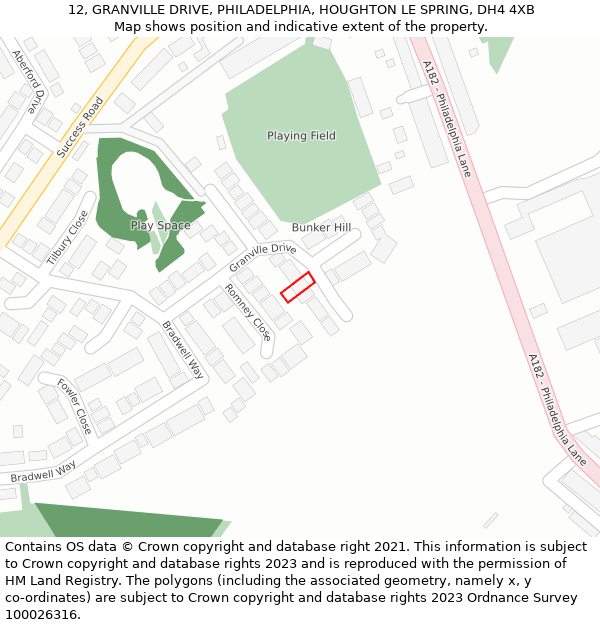 12, GRANVILLE DRIVE, PHILADELPHIA, HOUGHTON LE SPRING, DH4 4XB: Location map and indicative extent of plot