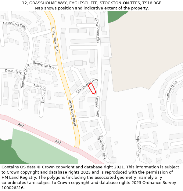 12, GRASSHOLME WAY, EAGLESCLIFFE, STOCKTON-ON-TEES, TS16 0GB: Location map and indicative extent of plot