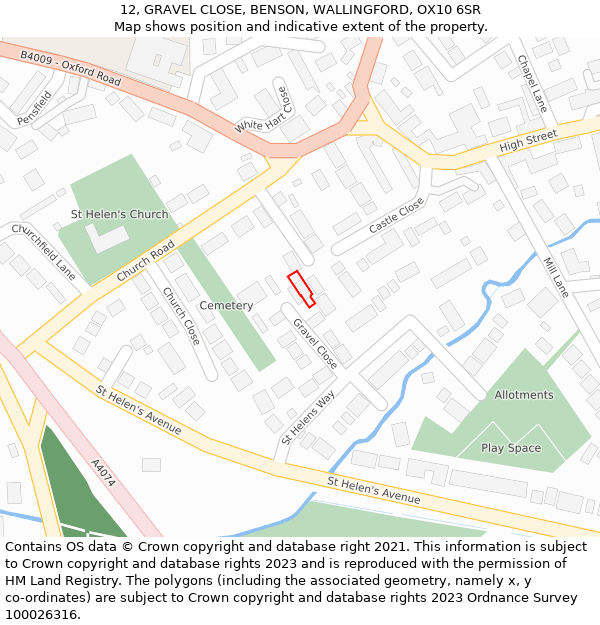 12, GRAVEL CLOSE, BENSON, WALLINGFORD, OX10 6SR: Location map and indicative extent of plot