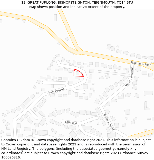 12, GREAT FURLONG, BISHOPSTEIGNTON, TEIGNMOUTH, TQ14 9TU: Location map and indicative extent of plot