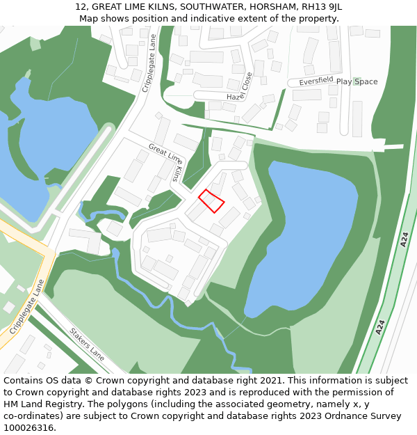 12, GREAT LIME KILNS, SOUTHWATER, HORSHAM, RH13 9JL: Location map and indicative extent of plot