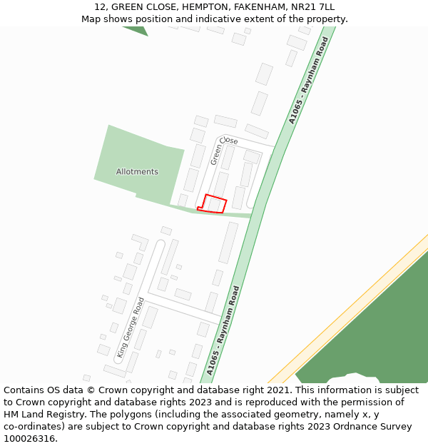 12, GREEN CLOSE, HEMPTON, FAKENHAM, NR21 7LL: Location map and indicative extent of plot