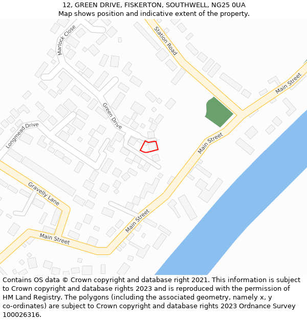 12, GREEN DRIVE, FISKERTON, SOUTHWELL, NG25 0UA: Location map and indicative extent of plot