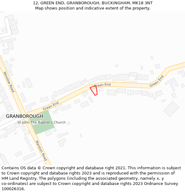 12, GREEN END, GRANBOROUGH, BUCKINGHAM, MK18 3NT: Location map and indicative extent of plot