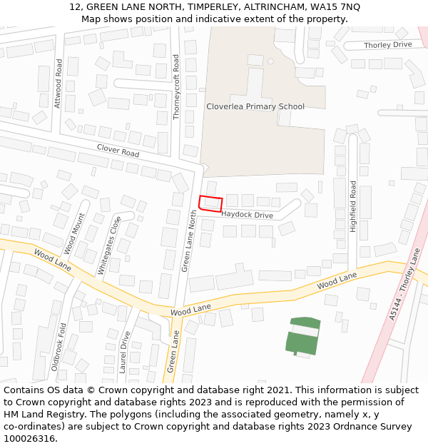 12, GREEN LANE NORTH, TIMPERLEY, ALTRINCHAM, WA15 7NQ: Location map and indicative extent of plot