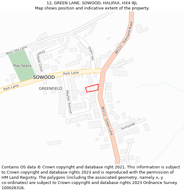 12, GREEN LANE, SOWOOD, HALIFAX, HX4 9JL: Location map and indicative extent of plot