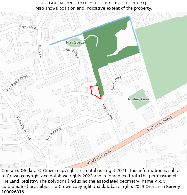 12, GREEN LANE, YAXLEY, PETERBOROUGH, PE7 3YJ: Location map and indicative extent of plot