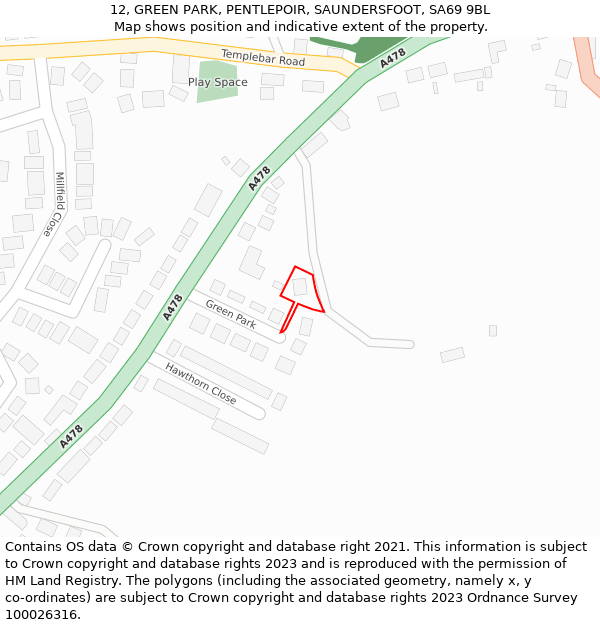 12, GREEN PARK, PENTLEPOIR, SAUNDERSFOOT, SA69 9BL: Location map and indicative extent of plot