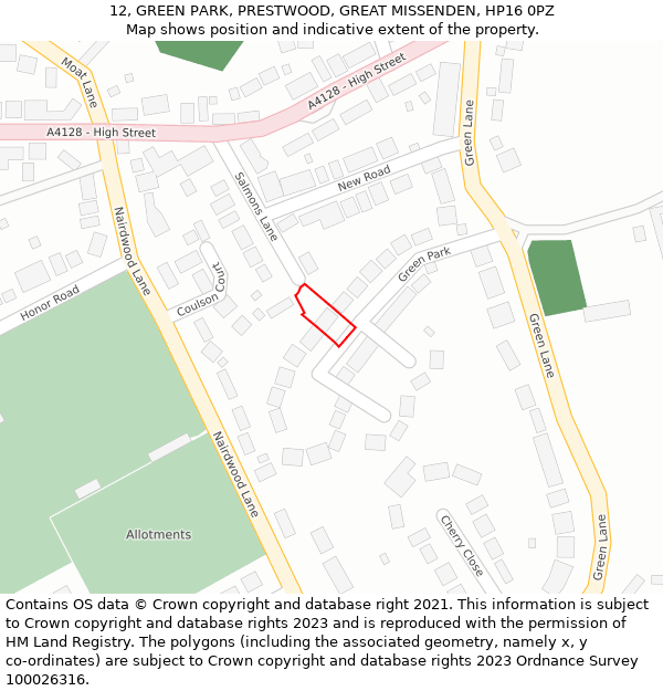 12, GREEN PARK, PRESTWOOD, GREAT MISSENDEN, HP16 0PZ: Location map and indicative extent of plot