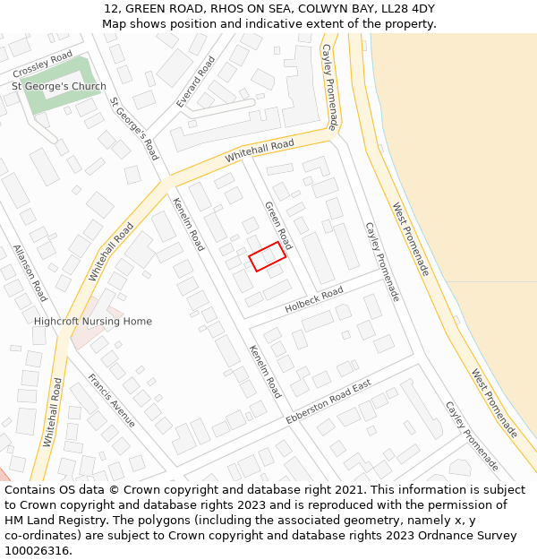 12, GREEN ROAD, RHOS ON SEA, COLWYN BAY, LL28 4DY: Location map and indicative extent of plot