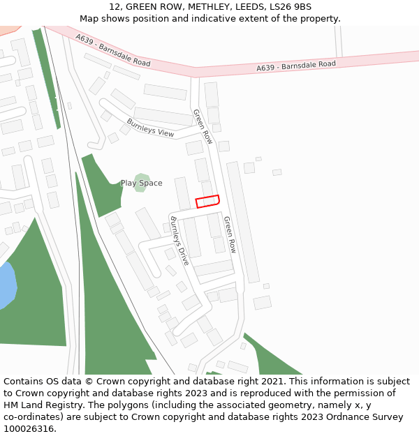 12, GREEN ROW, METHLEY, LEEDS, LS26 9BS: Location map and indicative extent of plot