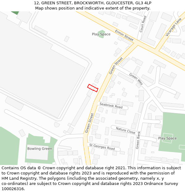 12, GREEN STREET, BROCKWORTH, GLOUCESTER, GL3 4LP: Location map and indicative extent of plot