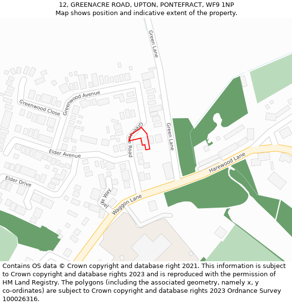 12, GREENACRE ROAD, UPTON, PONTEFRACT, WF9 1NP: Location map and indicative extent of plot