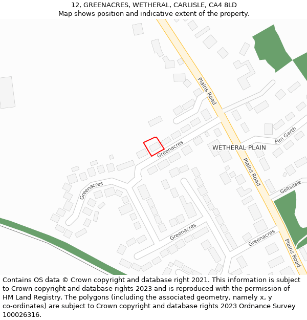 12, GREENACRES, WETHERAL, CARLISLE, CA4 8LD: Location map and indicative extent of plot