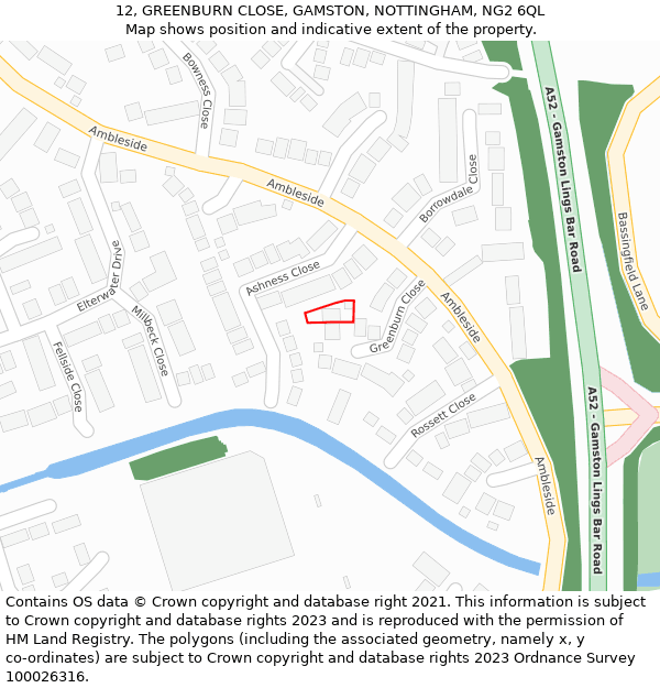 12, GREENBURN CLOSE, GAMSTON, NOTTINGHAM, NG2 6QL: Location map and indicative extent of plot