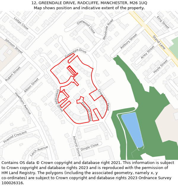 12, GREENDALE DRIVE, RADCLIFFE, MANCHESTER, M26 1UQ: Location map and indicative extent of plot