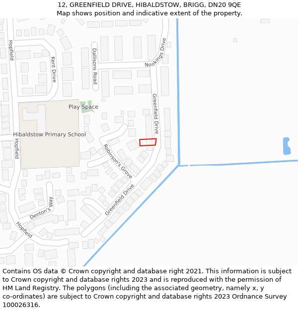 12, GREENFIELD DRIVE, HIBALDSTOW, BRIGG, DN20 9QE: Location map and indicative extent of plot