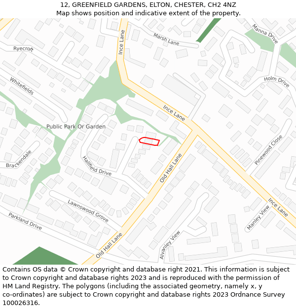 12, GREENFIELD GARDENS, ELTON, CHESTER, CH2 4NZ: Location map and indicative extent of plot