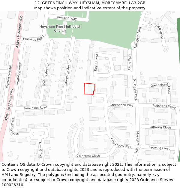 12, GREENFINCH WAY, HEYSHAM, MORECAMBE, LA3 2GR: Location map and indicative extent of plot