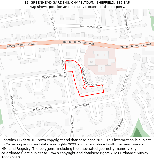 12, GREENHEAD GARDENS, CHAPELTOWN, SHEFFIELD, S35 1AR: Location map and indicative extent of plot