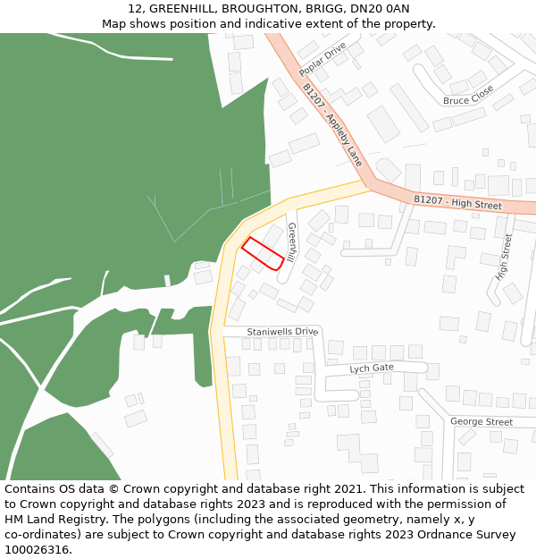 12, GREENHILL, BROUGHTON, BRIGG, DN20 0AN: Location map and indicative extent of plot