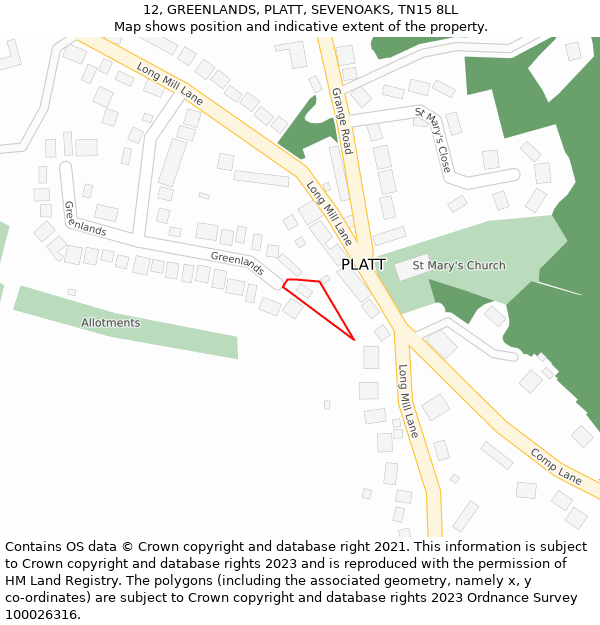 12, GREENLANDS, PLATT, SEVENOAKS, TN15 8LL: Location map and indicative extent of plot