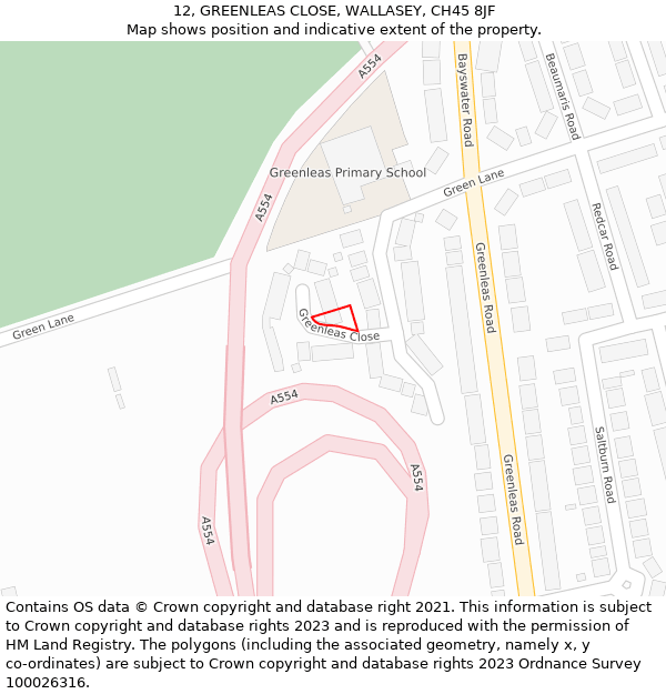 12, GREENLEAS CLOSE, WALLASEY, CH45 8JF: Location map and indicative extent of plot