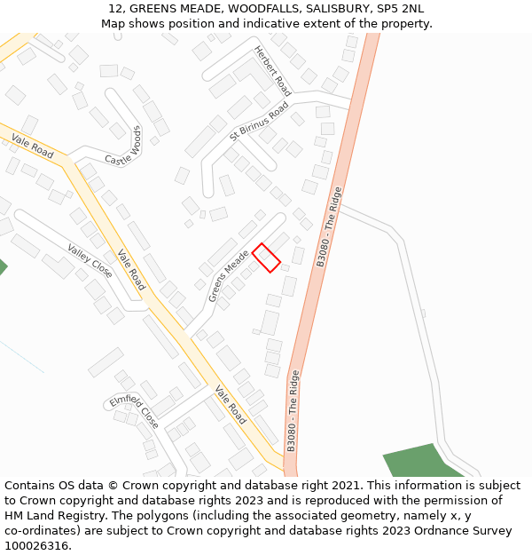 12, GREENS MEADE, WOODFALLS, SALISBURY, SP5 2NL: Location map and indicative extent of plot