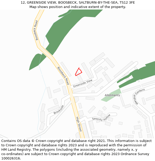 12, GREENSIDE VIEW, BOOSBECK, SALTBURN-BY-THE-SEA, TS12 3FE: Location map and indicative extent of plot