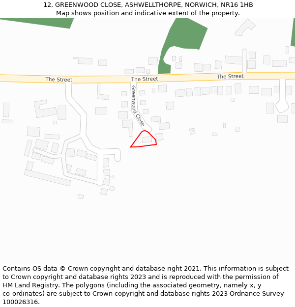 12, GREENWOOD CLOSE, ASHWELLTHORPE, NORWICH, NR16 1HB: Location map and indicative extent of plot