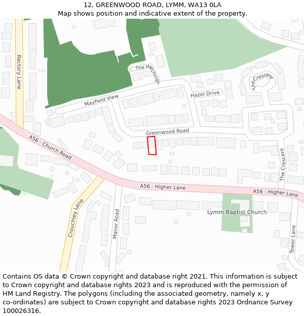 12, GREENWOOD ROAD, LYMM, WA13 0LA: Location map and indicative extent of plot