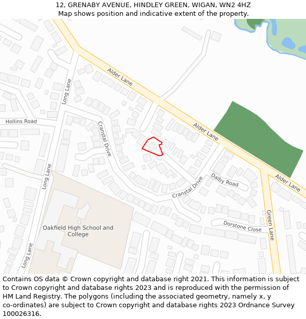 12, GRENABY AVENUE, HINDLEY GREEN, WIGAN, WN2 4HZ: Location map and indicative extent of plot
