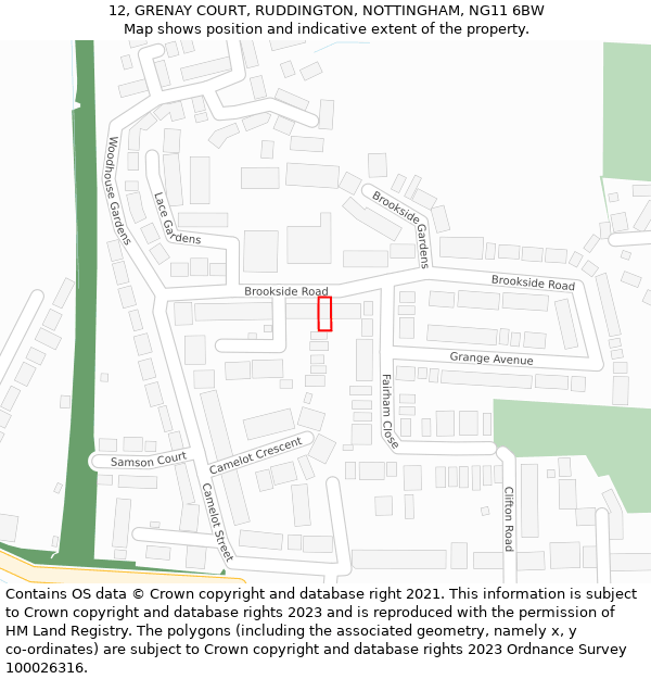 12, GRENAY COURT, RUDDINGTON, NOTTINGHAM, NG11 6BW: Location map and indicative extent of plot