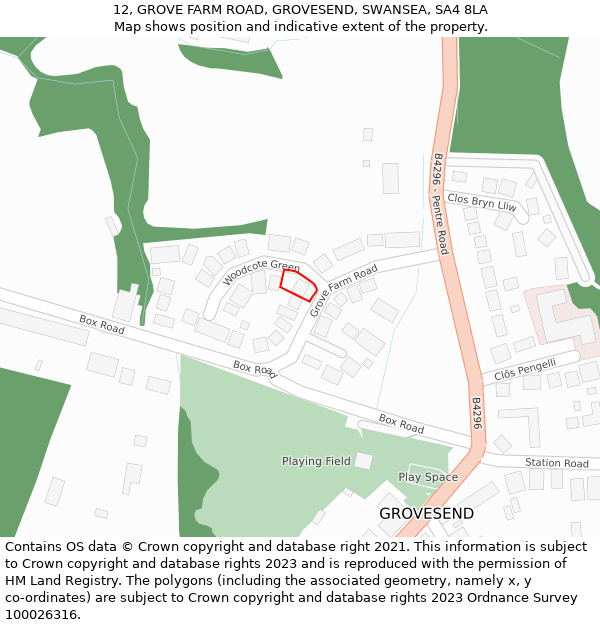 12, GROVE FARM ROAD, GROVESEND, SWANSEA, SA4 8LA: Location map and indicative extent of plot