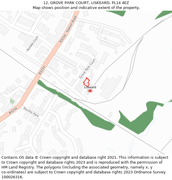 12, GROVE PARK COURT, LISKEARD, PL14 4EZ: Location map and indicative extent of plot