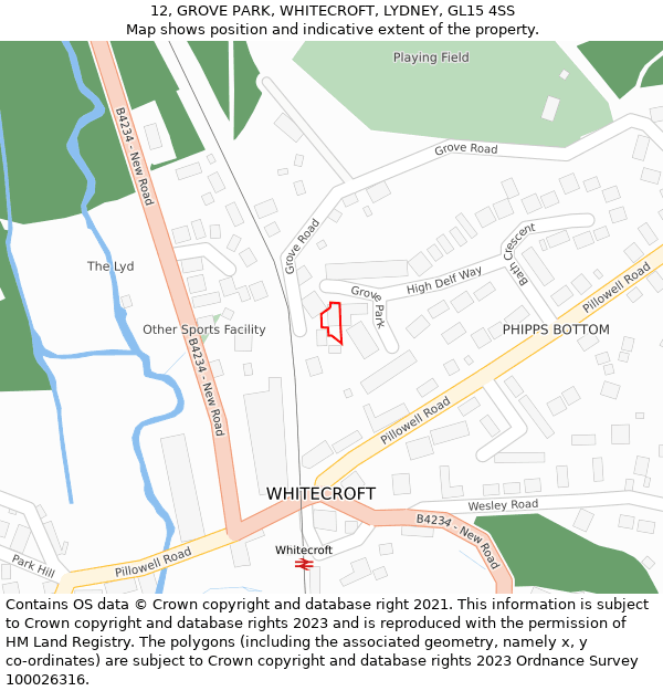 12, GROVE PARK, WHITECROFT, LYDNEY, GL15 4SS: Location map and indicative extent of plot