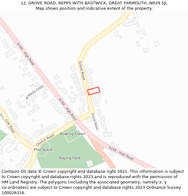 12, GROVE ROAD, REPPS WITH BASTWICK, GREAT YARMOUTH, NR29 5JL: Location map and indicative extent of plot