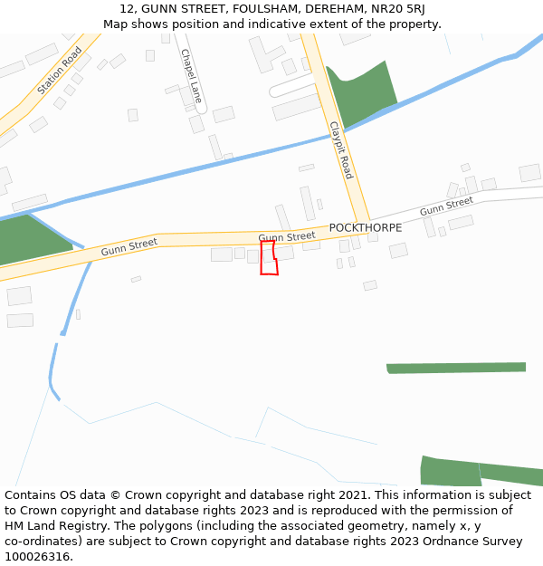12, GUNN STREET, FOULSHAM, DEREHAM, NR20 5RJ: Location map and indicative extent of plot