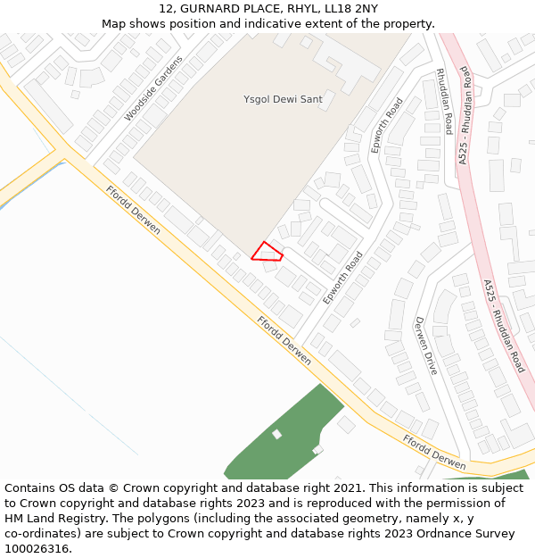 12, GURNARD PLACE, RHYL, LL18 2NY: Location map and indicative extent of plot