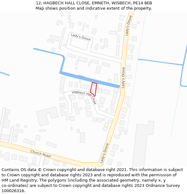 12, HAGBECH HALL CLOSE, EMNETH, WISBECH, PE14 8EB: Location map and indicative extent of plot