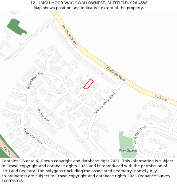 12, HAIGH MOOR WAY, SWALLOWNEST, SHEFFIELD, S26 4SW: Location map and indicative extent of plot