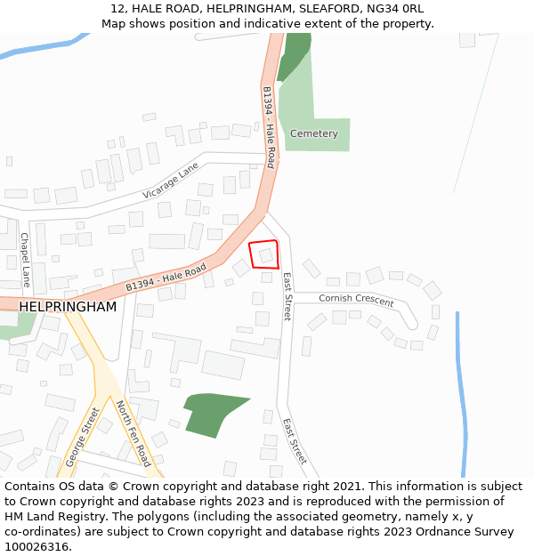 12, HALE ROAD, HELPRINGHAM, SLEAFORD, NG34 0RL: Location map and indicative extent of plot